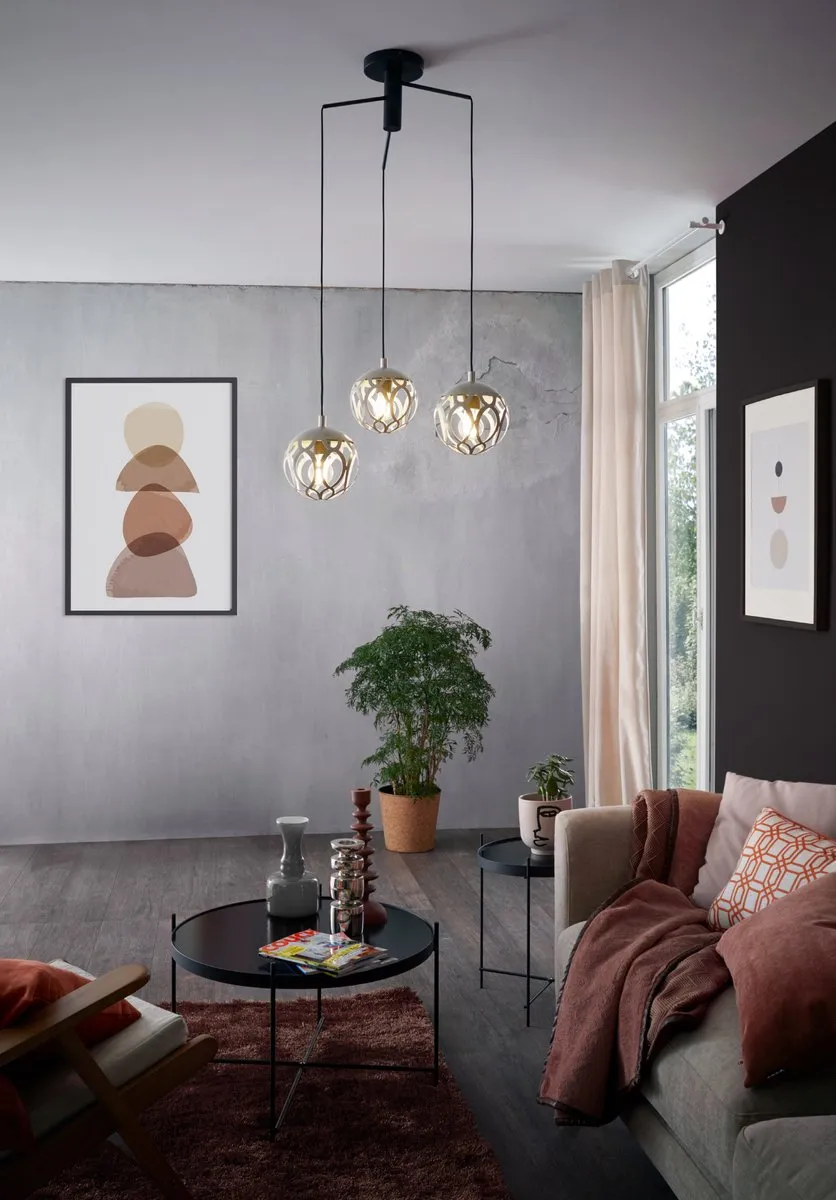 Eglo Mirtazza Hanglamp E27 - 3-armig - Ø59cm - Zwart/Champagne - afbeelding 6 van 6