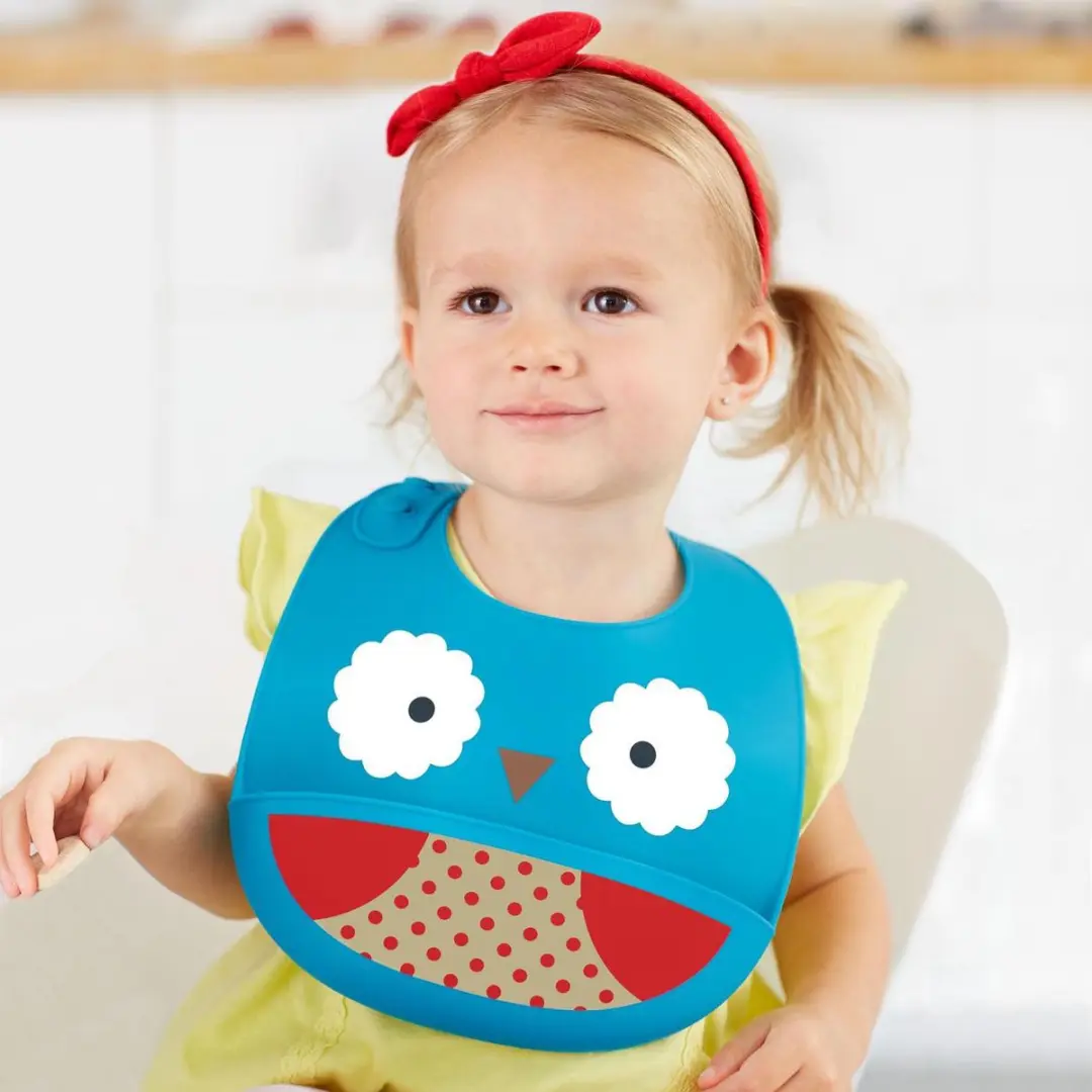 Skip Hop Zoo Fold & Go Siliconen Slabbetje - Uil - Blauw