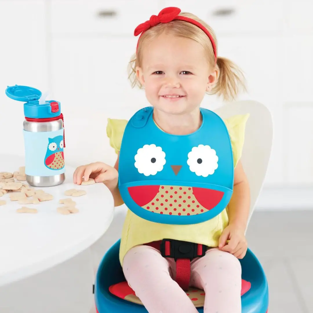 Skip Hop Zoo Fold & Go Siliconen Slabbetje - Uil - Blauw