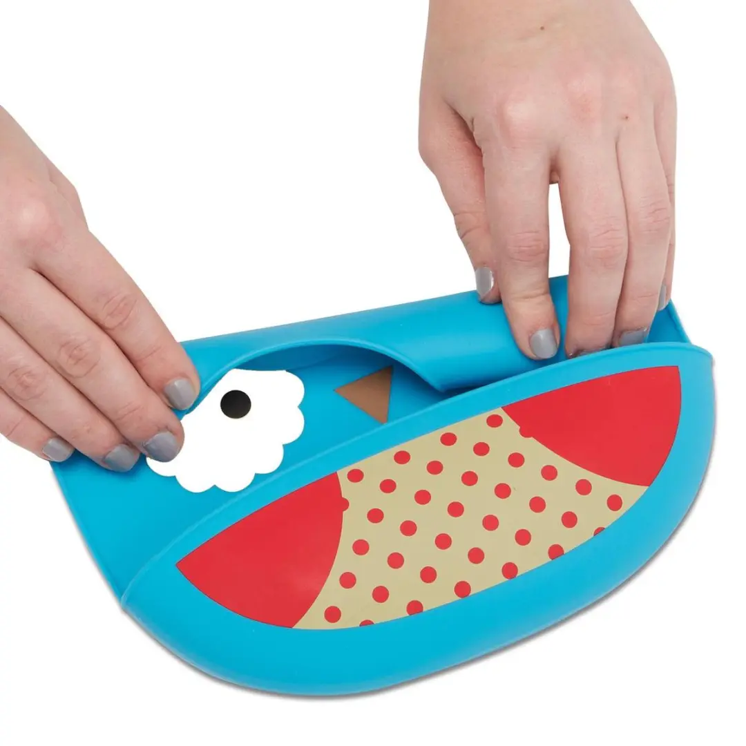 Skip Hop Zoo Fold & Go Siliconen Slabbetje - Uil - Blauw - afbeelding 6 van 6
