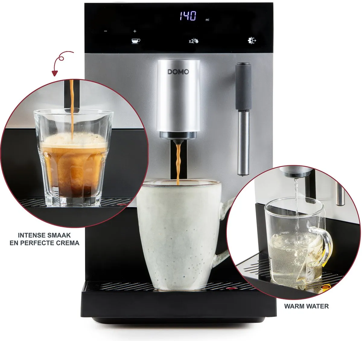 DOMO DO741K Volautomatische Espressomachine - Melkopschuimer – 1 Touch Bean-To-Cup – Geïntegreerde Koffiemolen - Espresso – Americano – Lungo – Cappuccino – Latte Macchiato – ARS pomp 19 bar