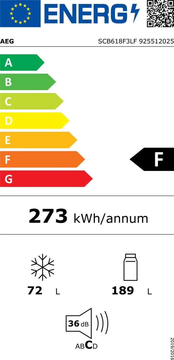 AEG SCB618F3LF Koelvriescombinatie - 260L - LowFrost