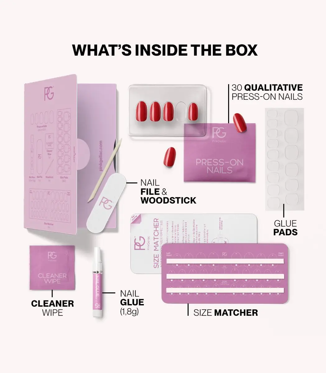 Pink Gellac Press On Nagels 109 Lipstick Red - S - 30 Stuks