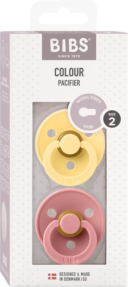 BIBS Colour Pacifier Maat 2 - 2 Stuks - Geel/Pale Butter/Rozig
