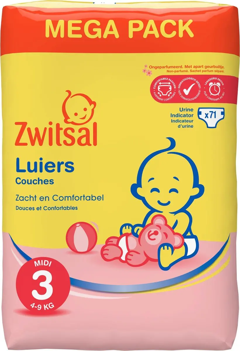 Zwitsal Luiers Midi Maat 3 - 71 Stuks