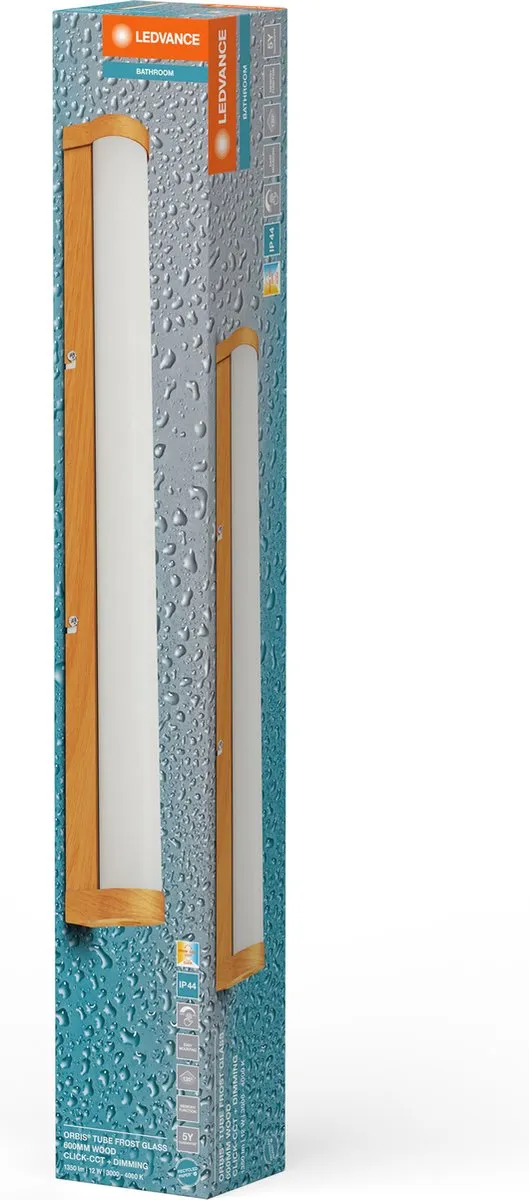 LEDVANCE Orbis Tube LED Spiegel/Wandlamp 60cm - 12W 1200lm - Mat Glas/Hout - IP44