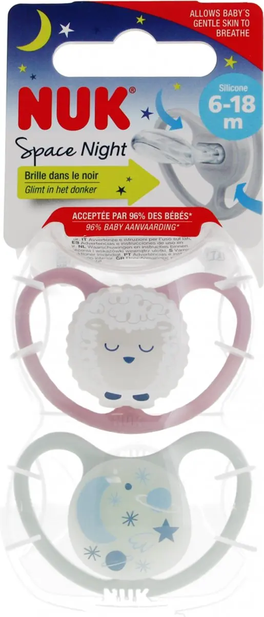 NUK Space Night Siliconen Fopspenen - 2 Stuks - Paars