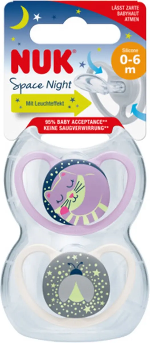 NUK Space Night Siliconen Fopspenen - 2 Stuks - Paars