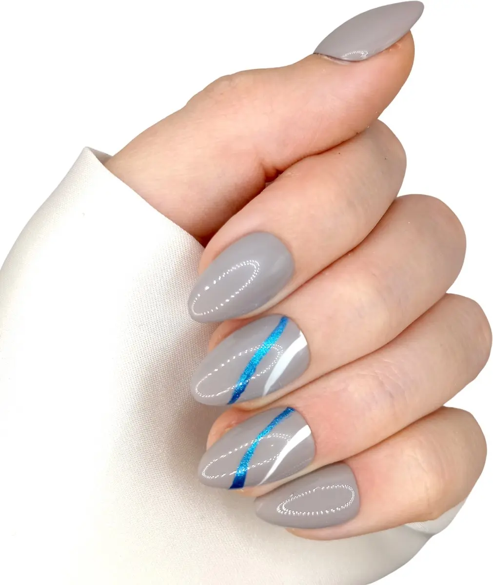 SD Press on Nails B-146 XS Stiletto Kunstnagels Bruingrijs Swirls