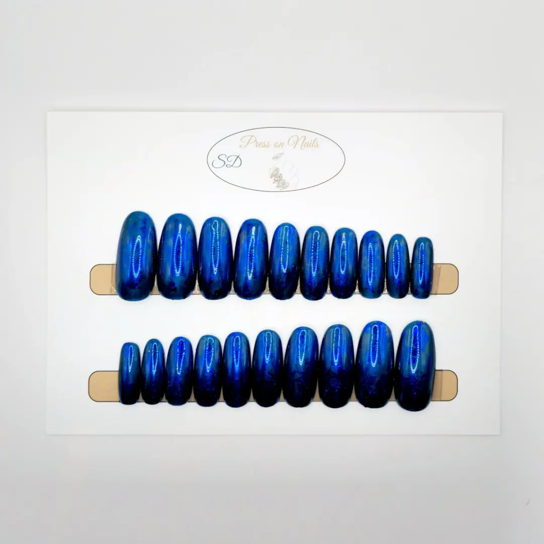 SD Press on Nails B-148 Plaknagels Blauw Glitter - 20 Stuks