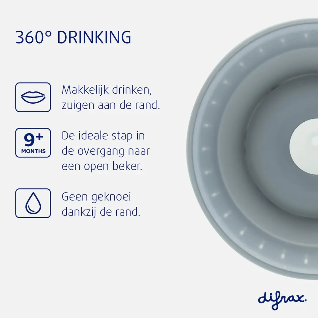 Difrax 360° Drinkbeker 250ml - Lichtgrijs