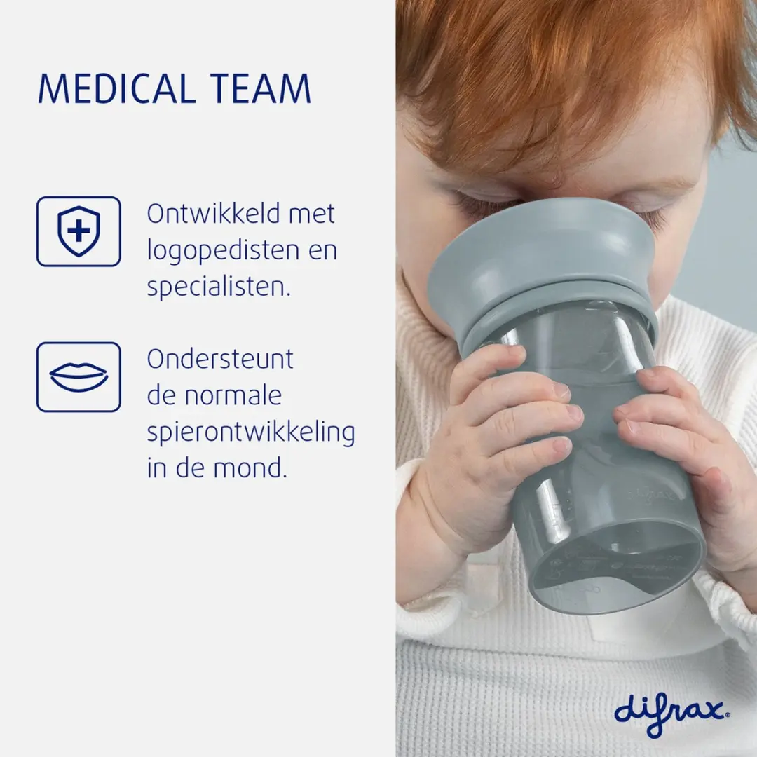 Difrax 360° Drinkbeker 250ml - Lichtgrijs