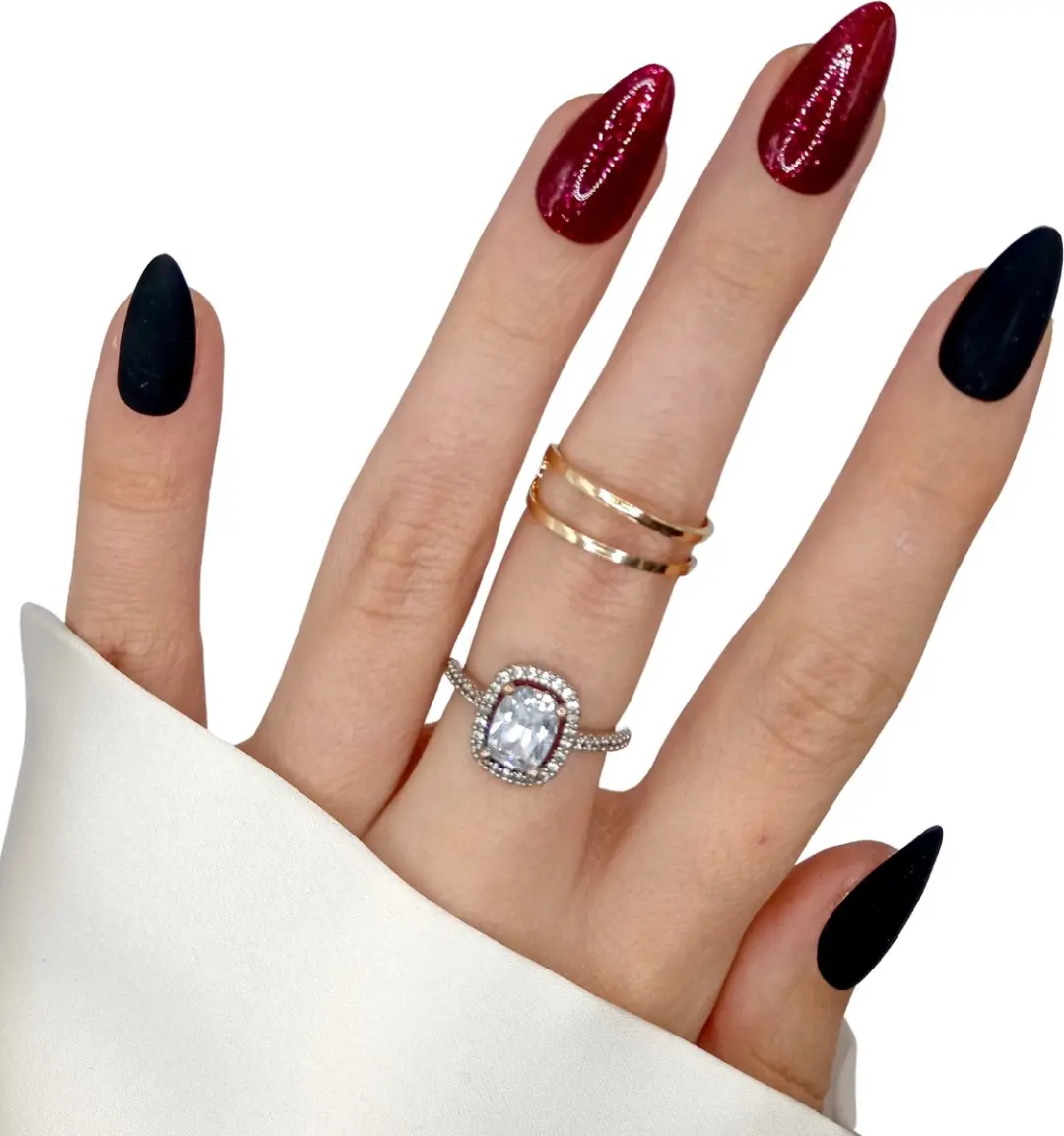 SD Press on Nails B-186 Plaknagels Stiletto - 20 Stuks - Zwart/Rood Matte
