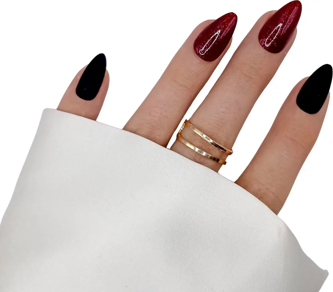 SD Press on Nails B-186 Plaknagels Stiletto - 20 Stuks - Zwart/Rood Matte - afbeelding 6 van 6
