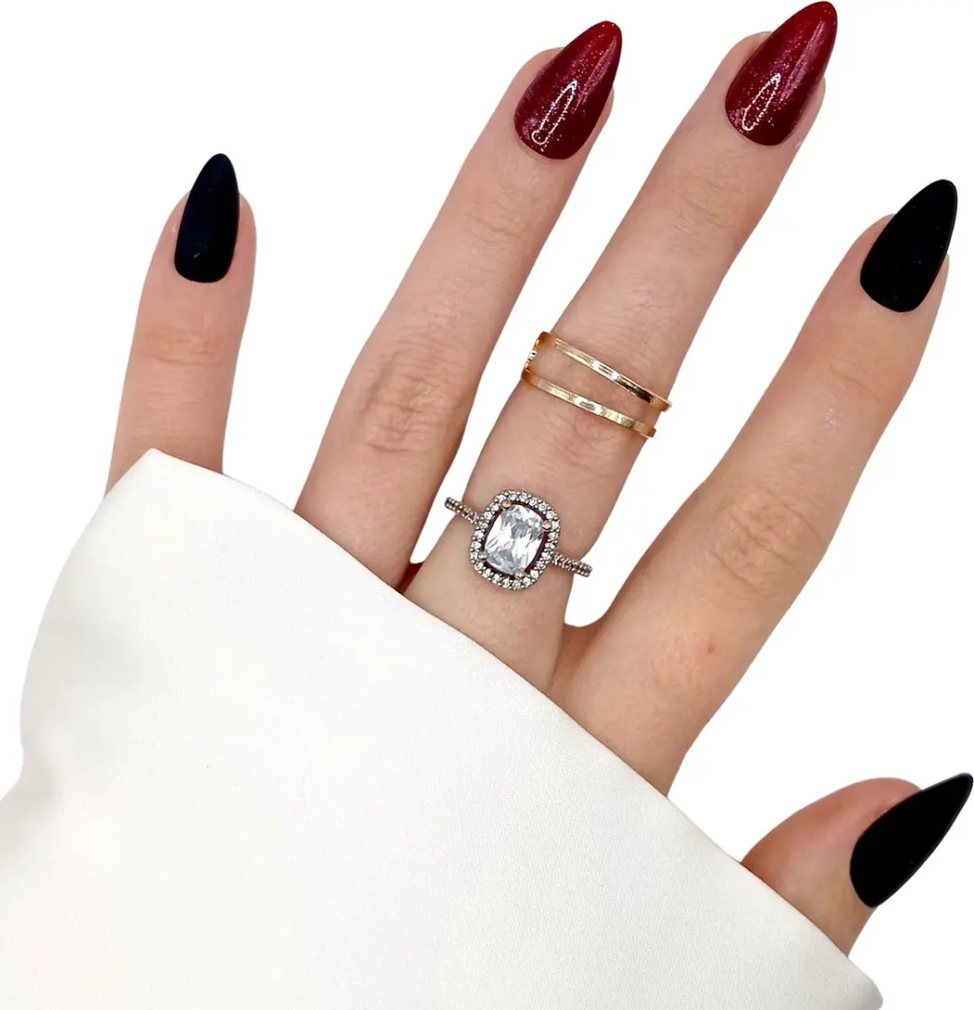 SD Press on Nails B-186 Plaknagels Stiletto - 20 Stuks - Zwart/Rood Matte