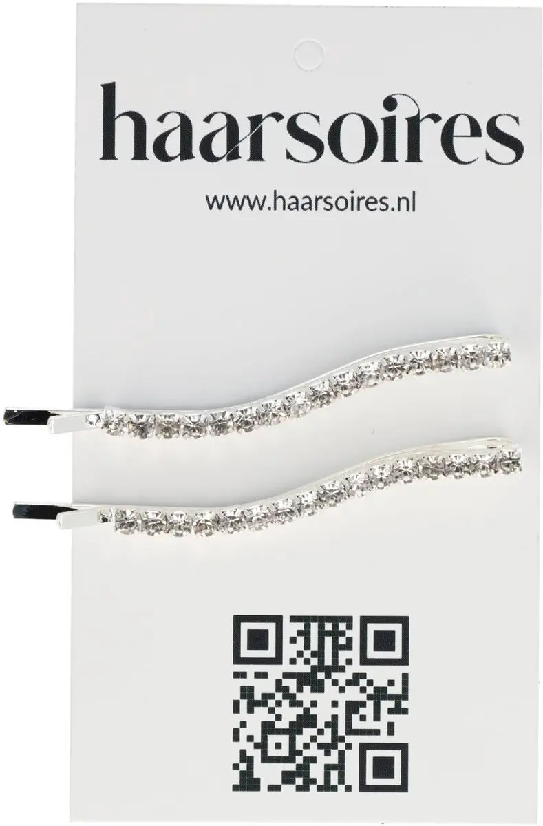 Haarsoires Schuifspeldjes 5cm Wave - Strass Zilver - 2 Stuks