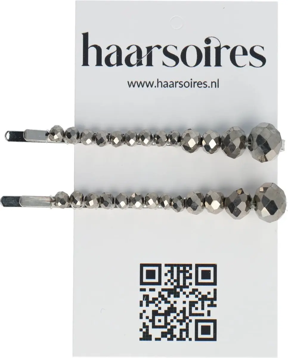 Haarsoires Schuifspeldjes 7cm Grijs - Facetkralen Bol - Set van 2