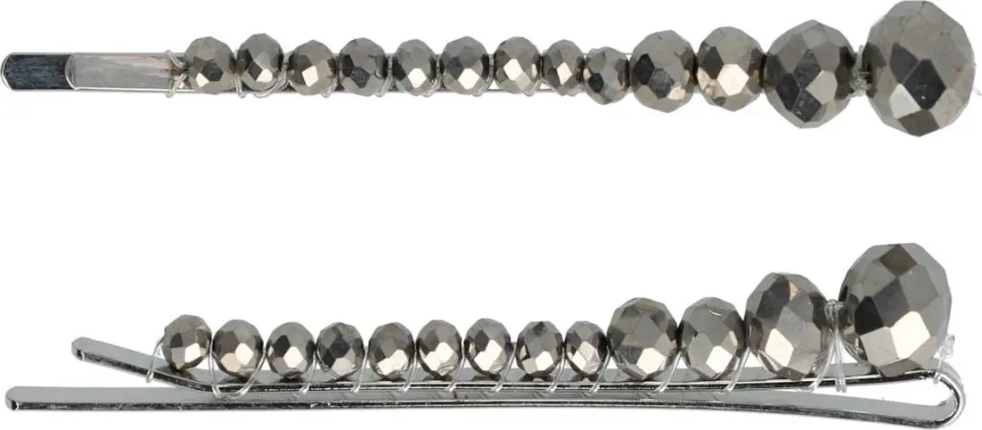 Haarsoires Schuifspeldjes 7cm Grijs - Facetkralen Bol - Set van 2