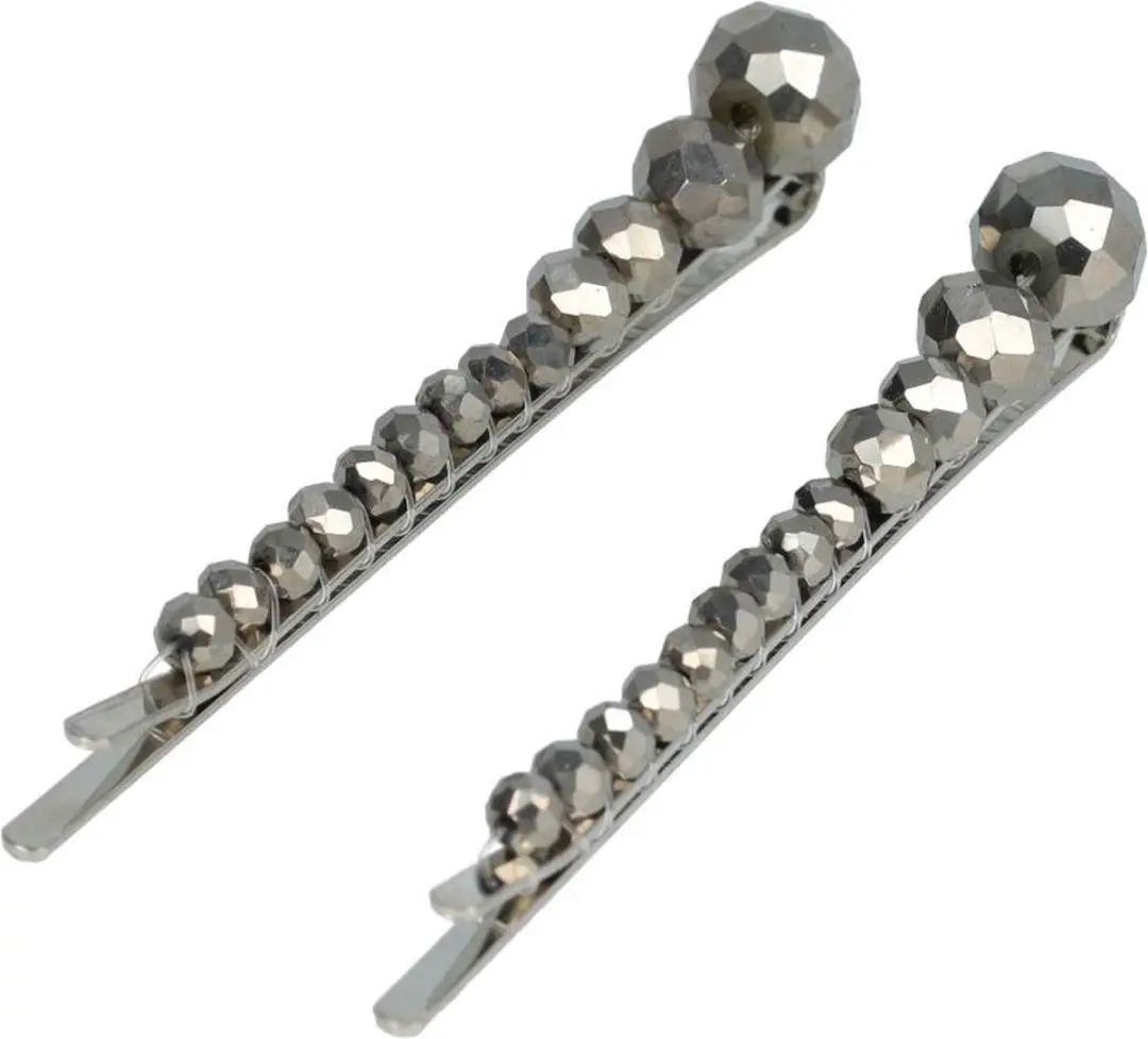 Haarsoires Schuifspeldjes 7cm Grijs - Facetkralen Bol - Set van 2