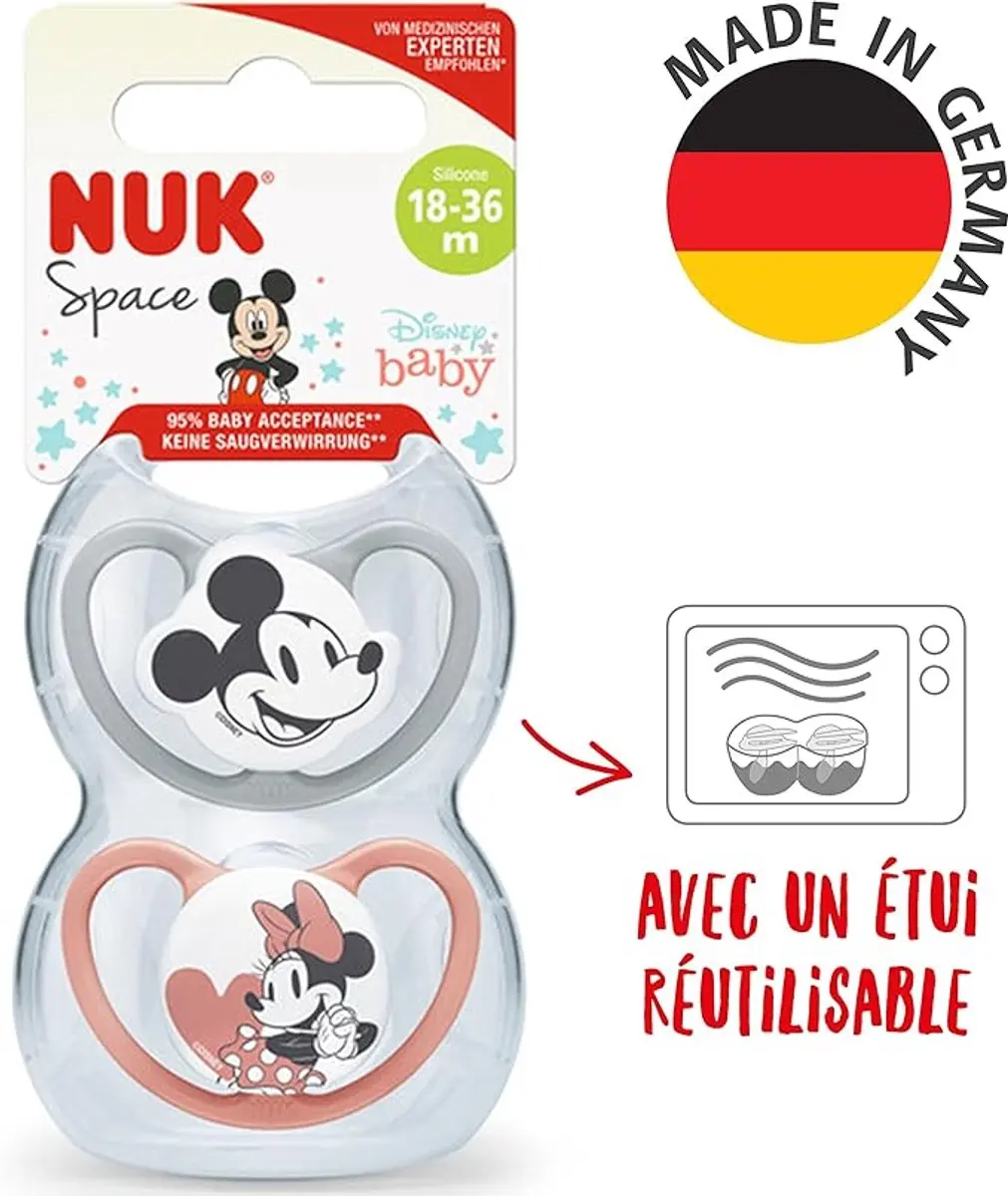 NUK Space Disney Baby Fopspenen 2 Stuks - 18-36 Maanden - Roze/Grijs