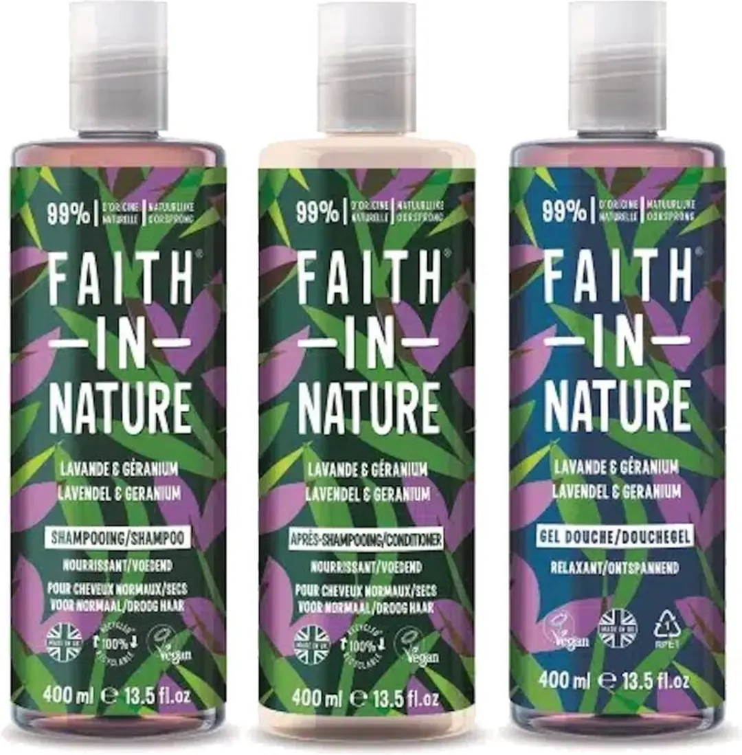 Faith In Nature Lavender & Geranium Shampoo Conditioner Body Wash 3x400ml