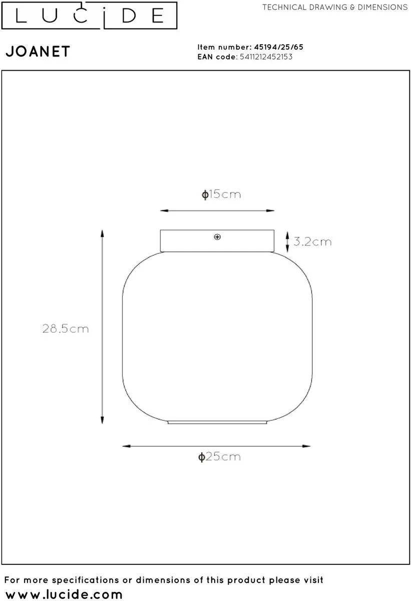 Lucide Joanet Plafondlamp Ø25cm - Fumé