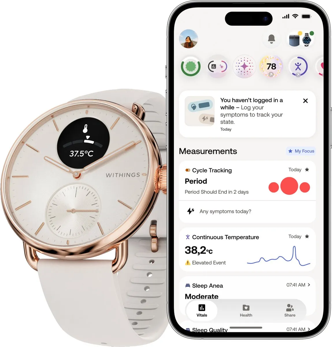 Withings ScanWatch 2 38mm Smartwatch - Roségoud