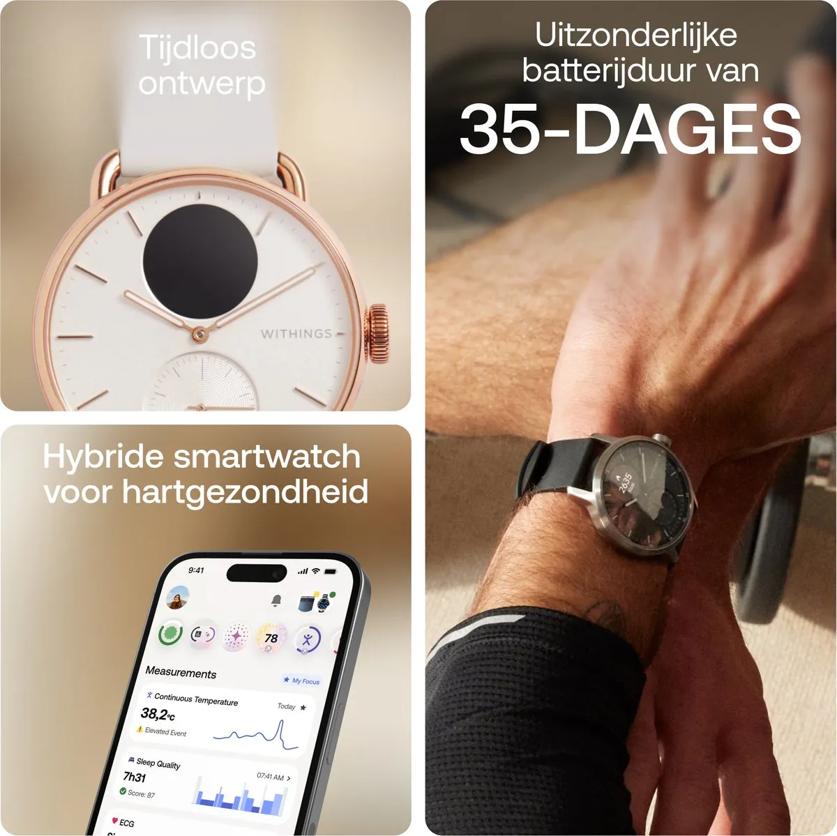 Withings ScanWatch 2 Hybride Smartwatch - 38mm - Roségoud - afbeelding 6 van 6