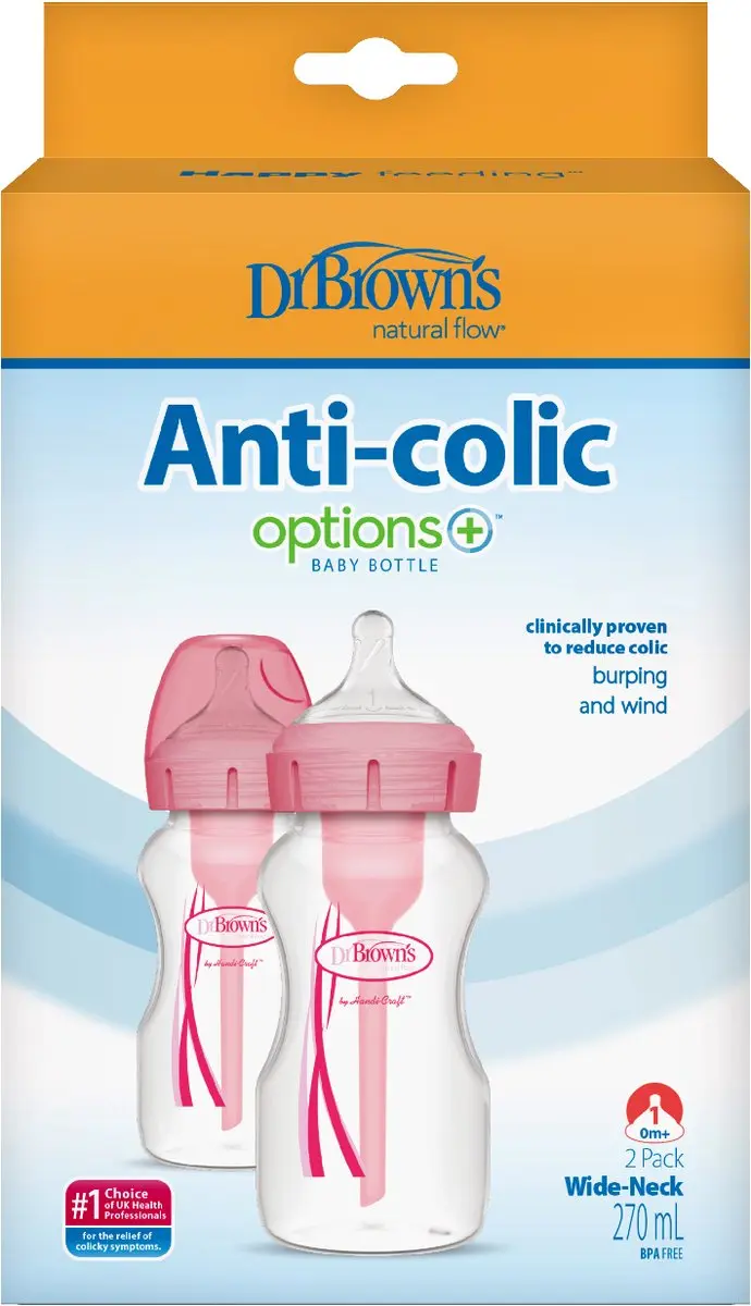 Dr. Brown's Options+ Anti-Colic Babyfles 270ml - Roze - 2 Stuks