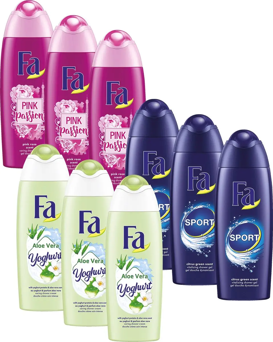 Fa Douche Mix Pakket 12x250ml - Pink Passion/Aloë Vera/Sport