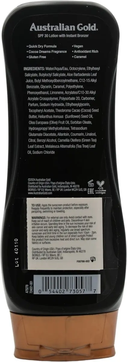 Australian Gold SPF30 Zonnebrand Lotion met Bronzer 237ml