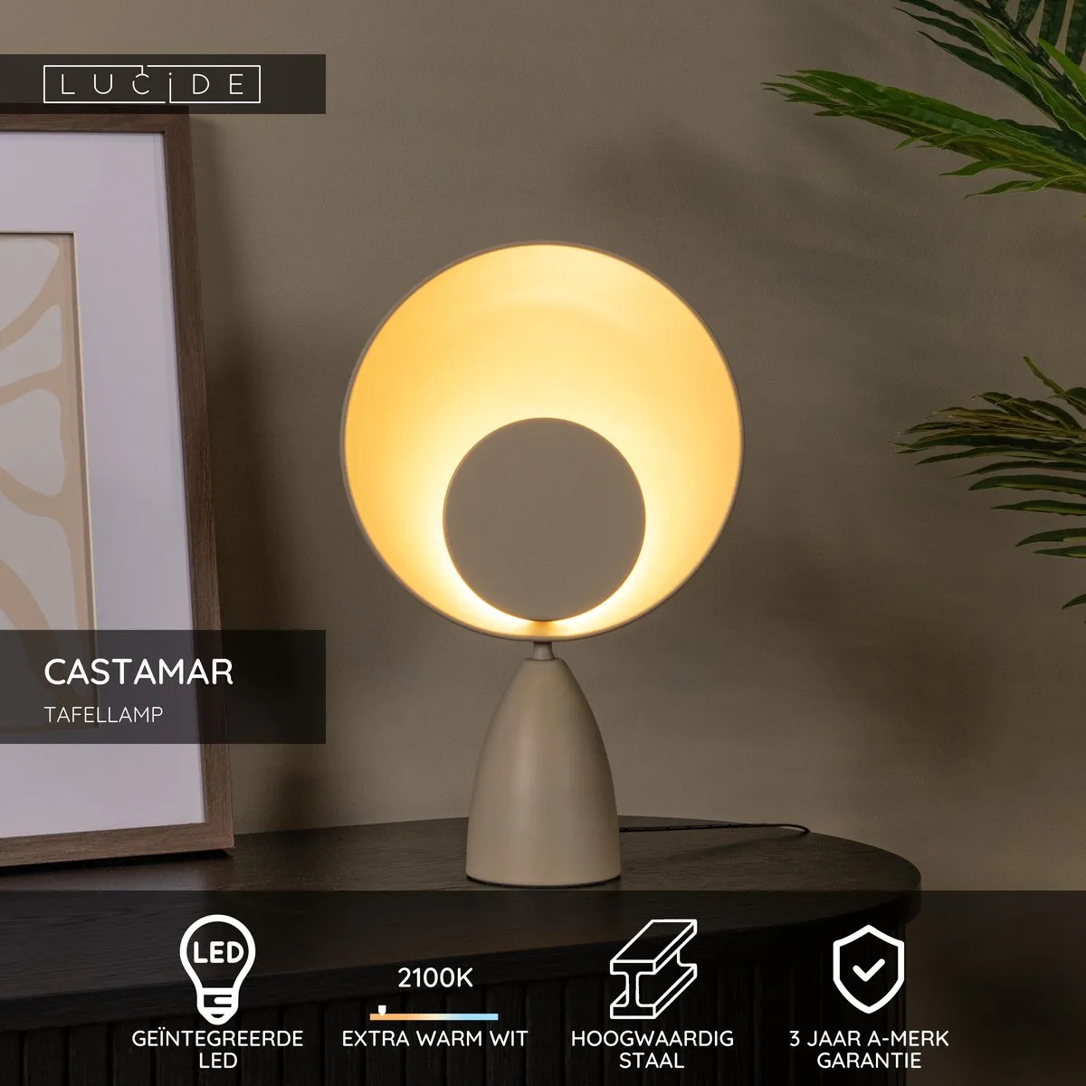 Lucide Castamar Tafellamp Ø25,5cm LED 8W 2100K Taupe