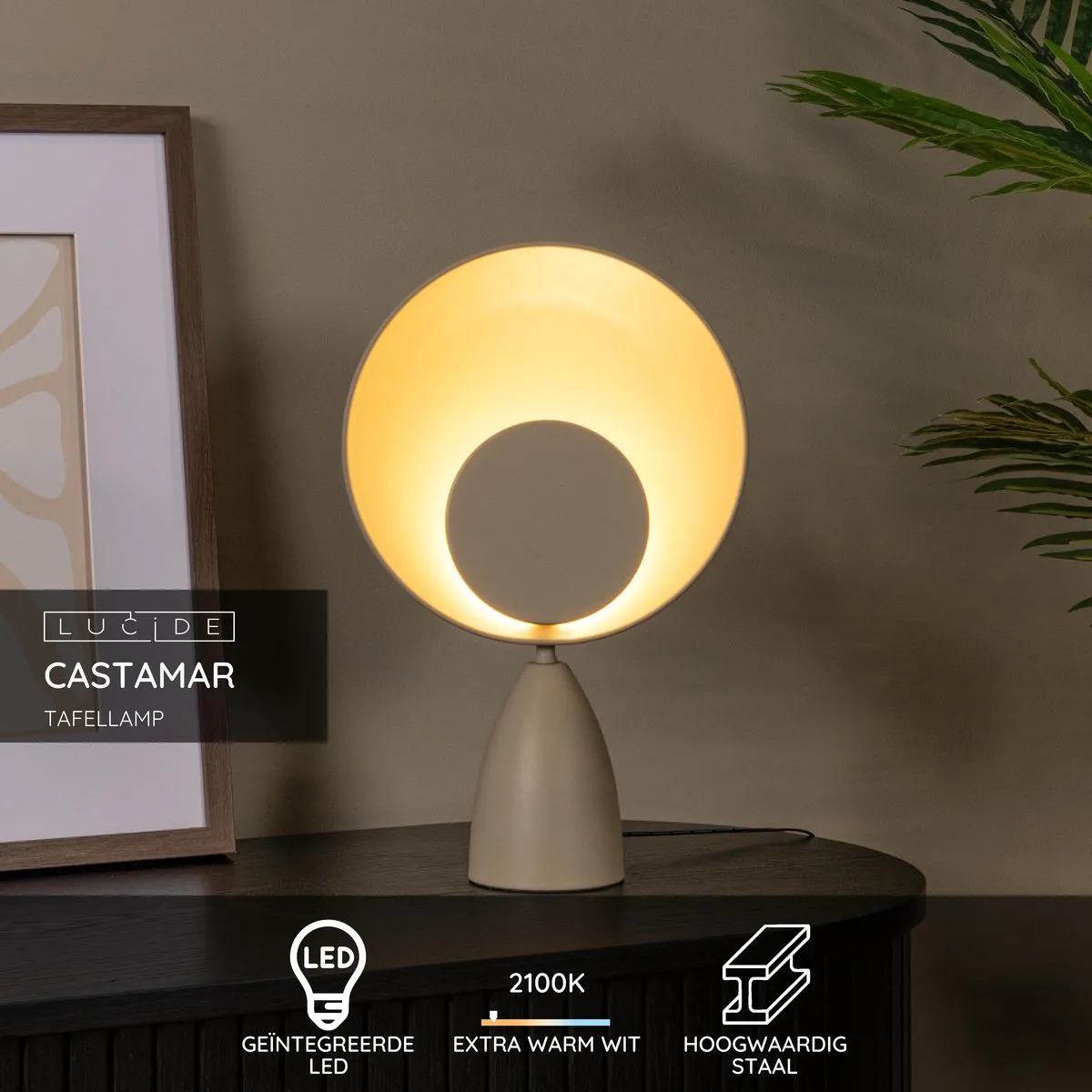 Lucide Castamar Tafellamp Ø25,5cm LED 8W 2100K Taupe