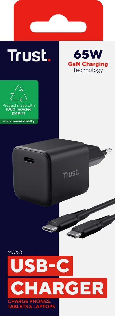 Trust Maxo Ultracompact 65W GaN USB-C Oplader 26046 - Zwart - afbeelding 6 van 6