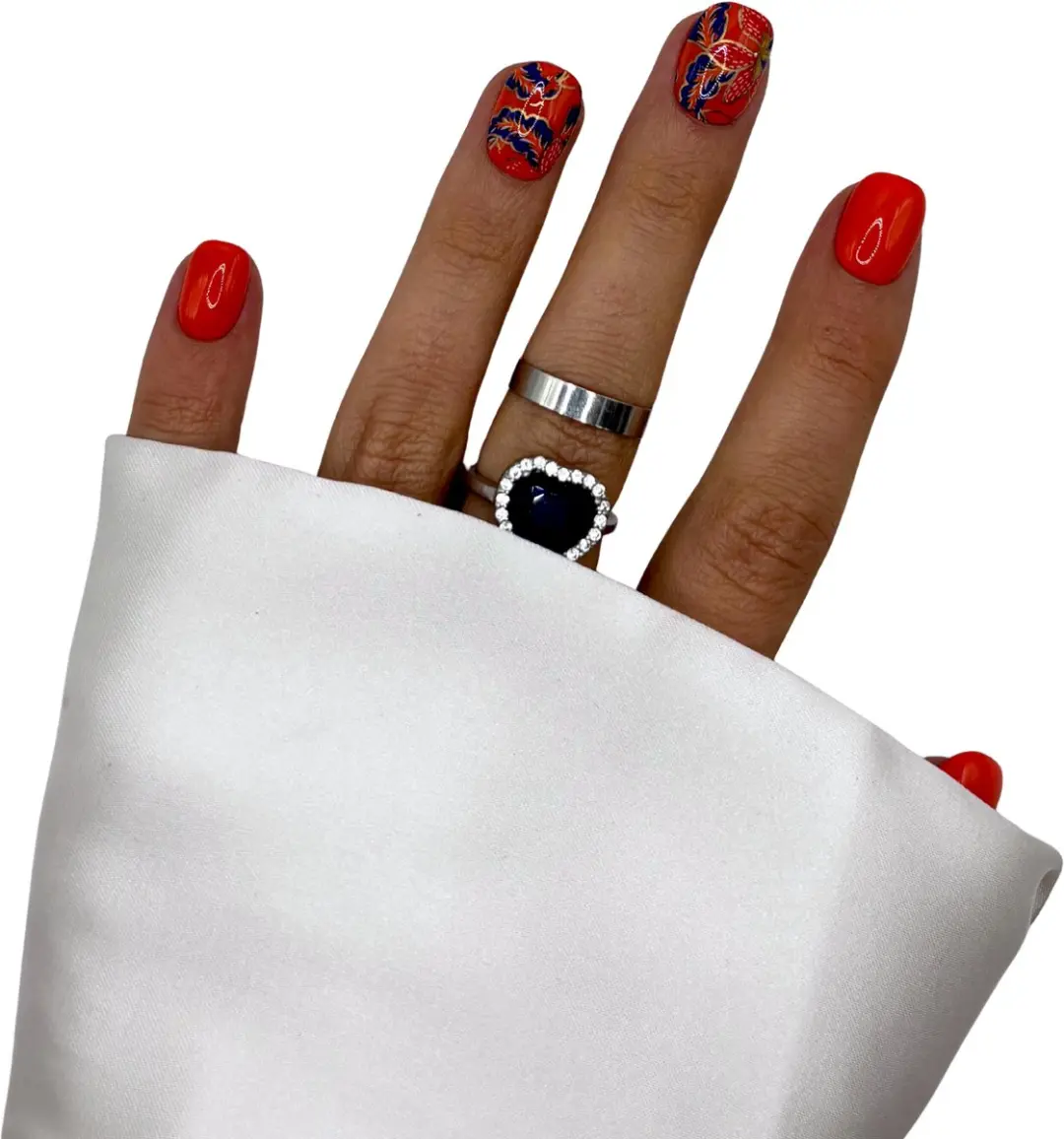 SD Press on Nails B83 Plaknagels - Oranje Bloemen - 20 Stuks
