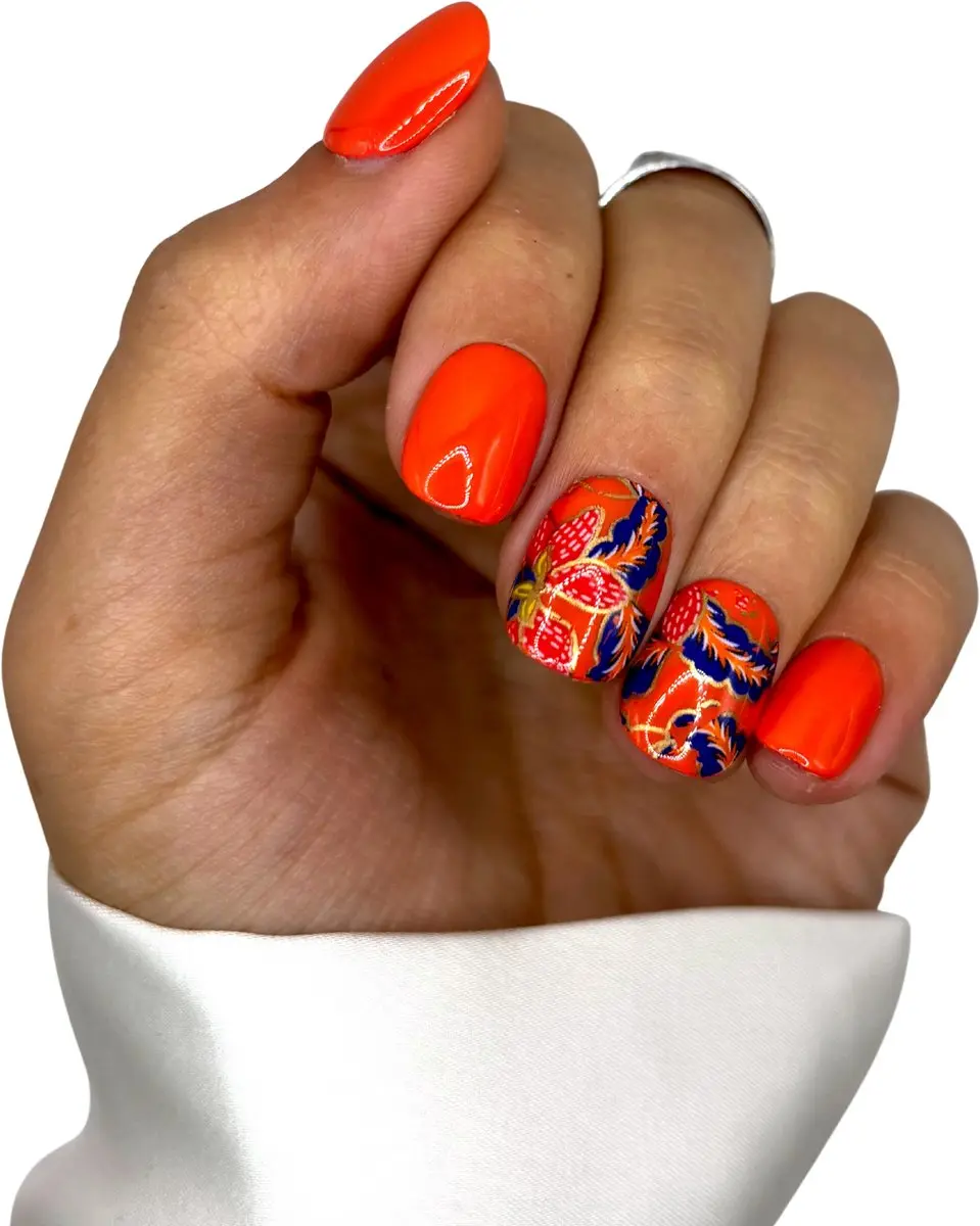 SD Press on Nails B83 Plaknagels - Oranje Bloemen - 20 Stuks