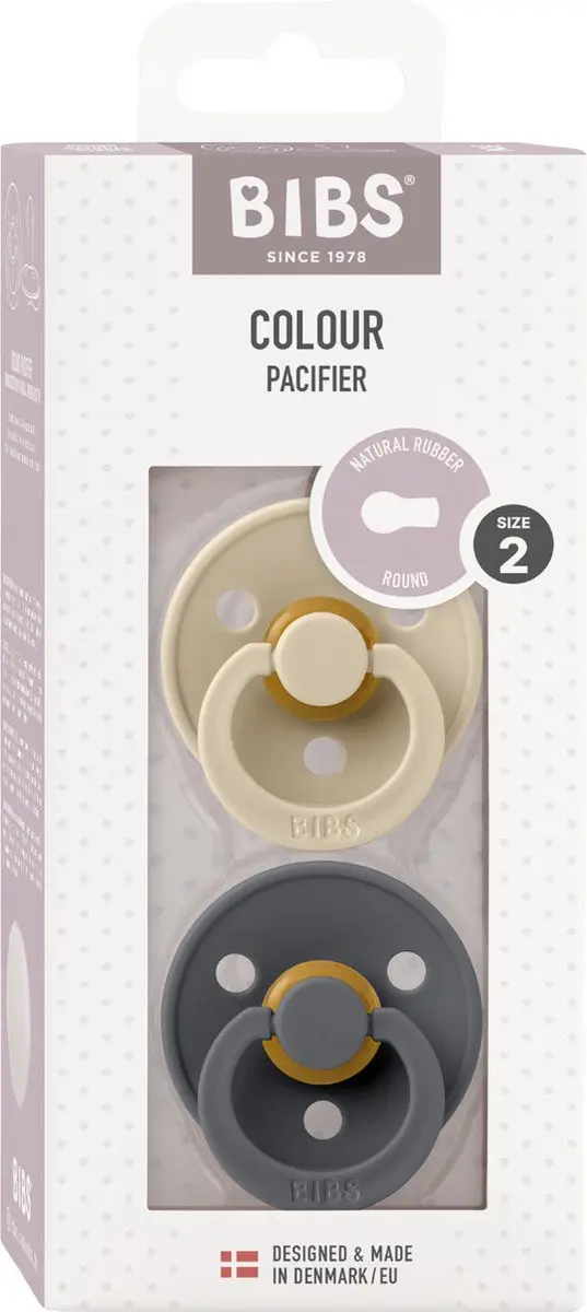 BIBS Colour Pacifier Maat 2 - 2 Stuks - Vanilla/Iron