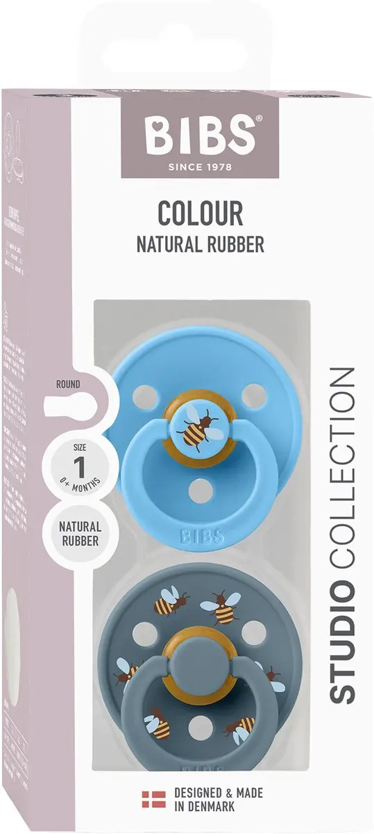 BIBS Colour Studio Speen - Natuurlijk Rubberlatex - Maat 1 (0-6m) - 2 Stuks