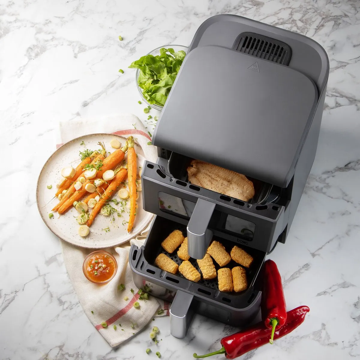 Domo DO550FR Dubbele Airfryer XXL - 2500W - Grijs - afbeelding 6 van 6