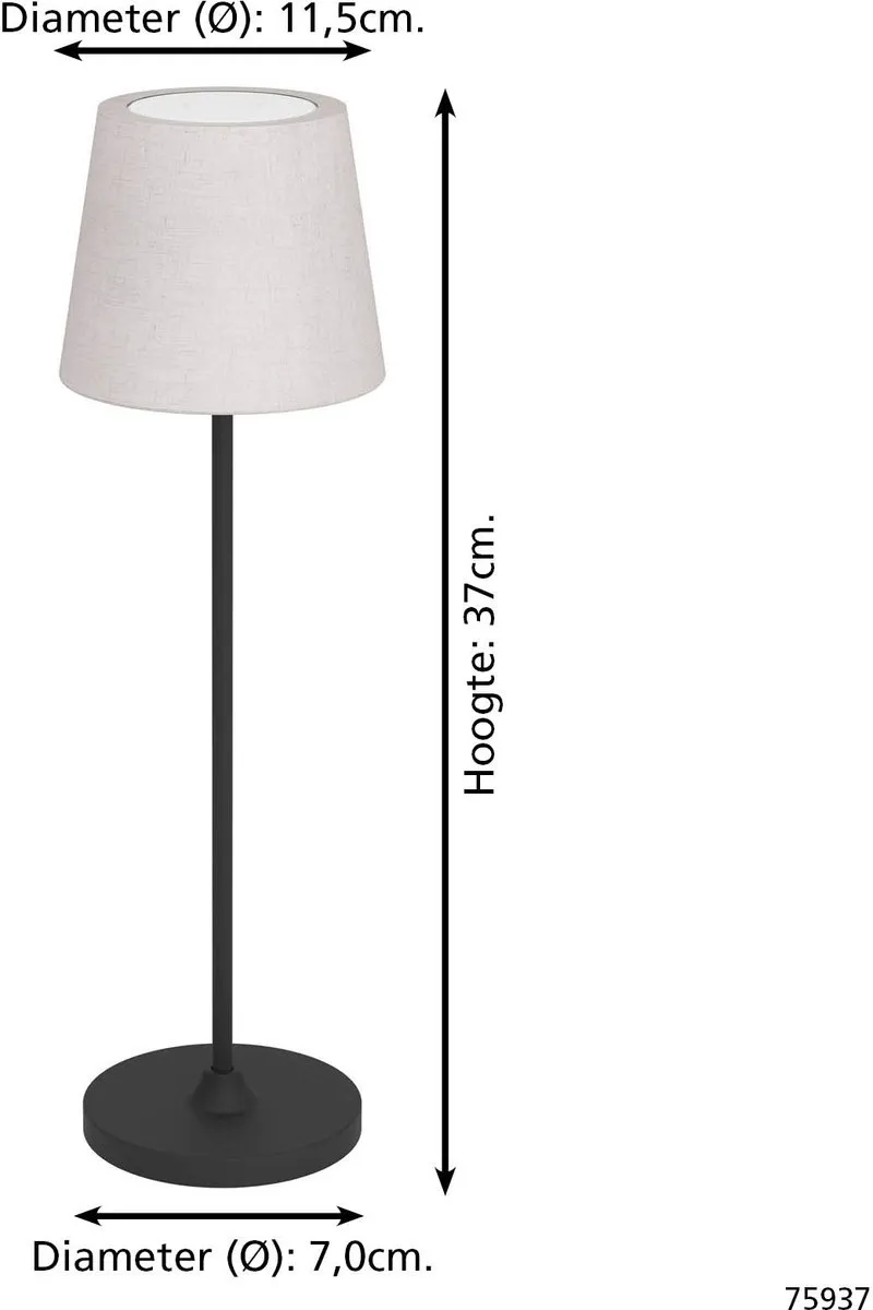 Eglo Leonero Oplaadbare LED Tafellamp - Zwart/Beige - afbeelding 6 van 6