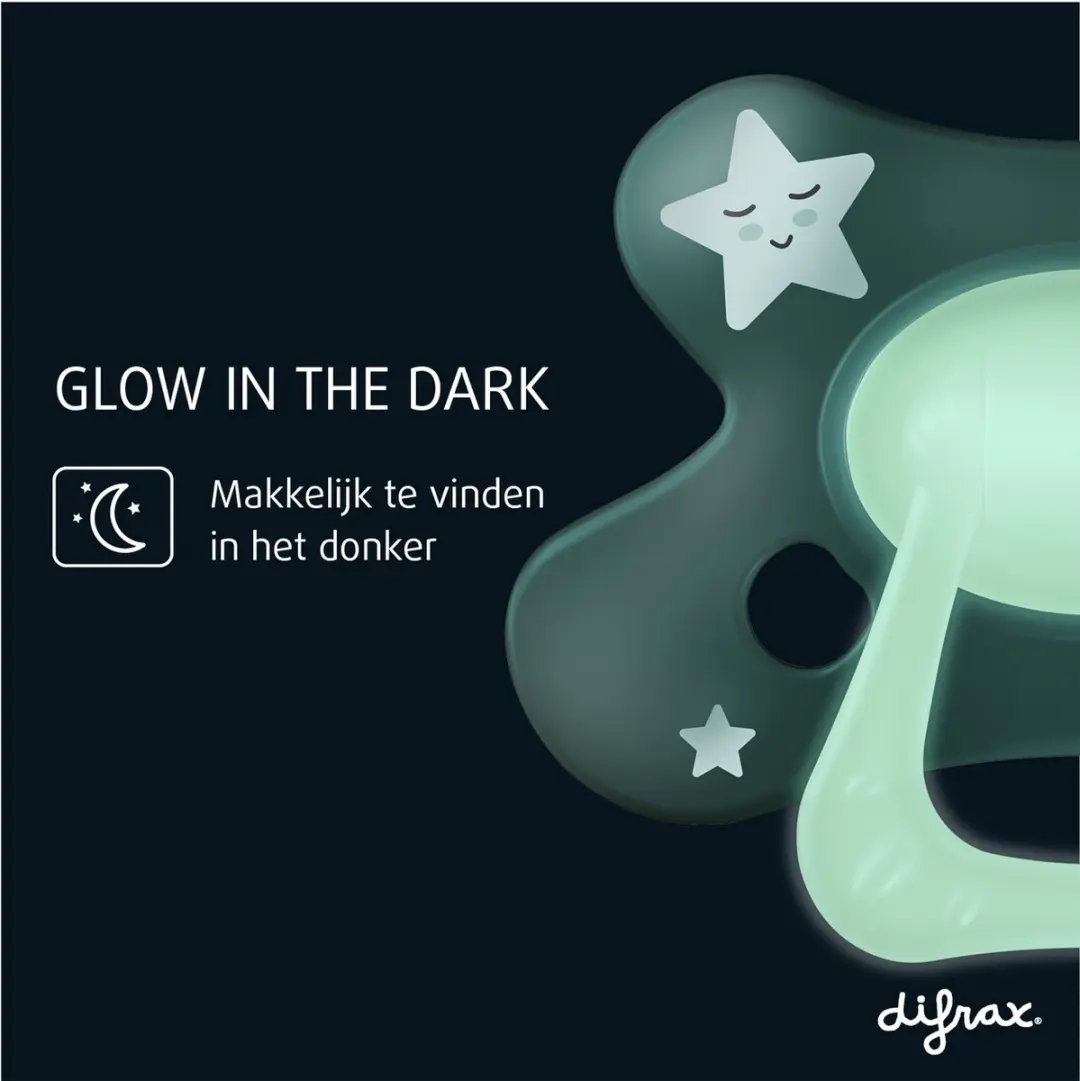 Difrax Orthodontische Glow-in-the-Dark Fopspeen 12+ Maanden - 2 Stuks