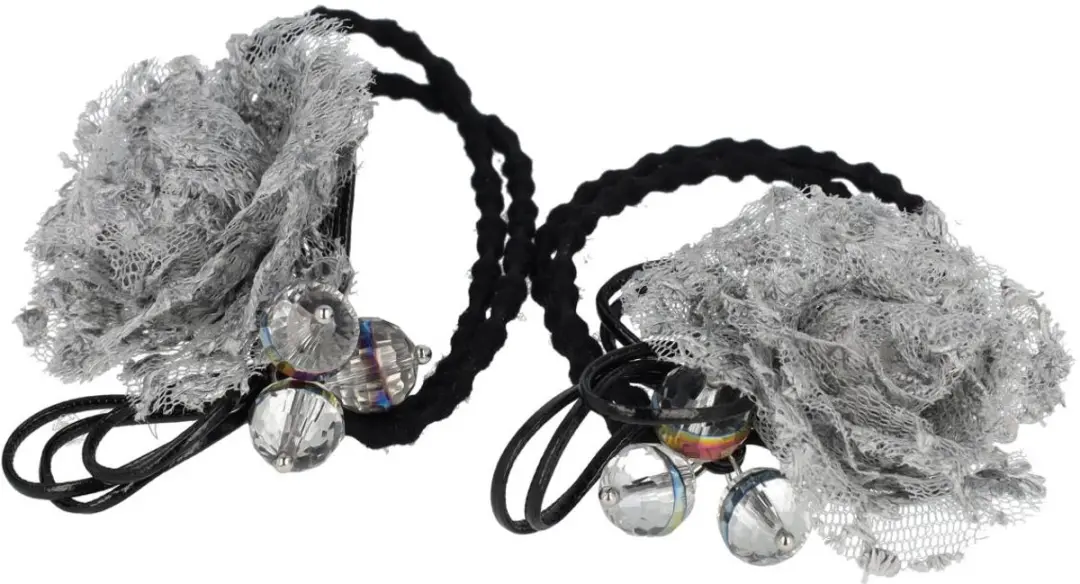 Haarsoires Haarelastieken Bloem 4cm - Zwart Grijs - Set van 2