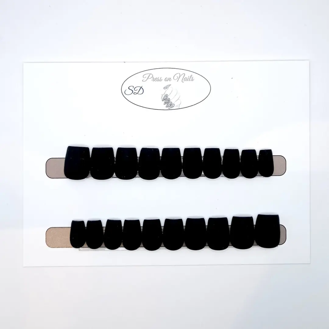 SD Press on Nails B-120 Zwart Matte Nagelset - 20 Stuks - XS Coffin
