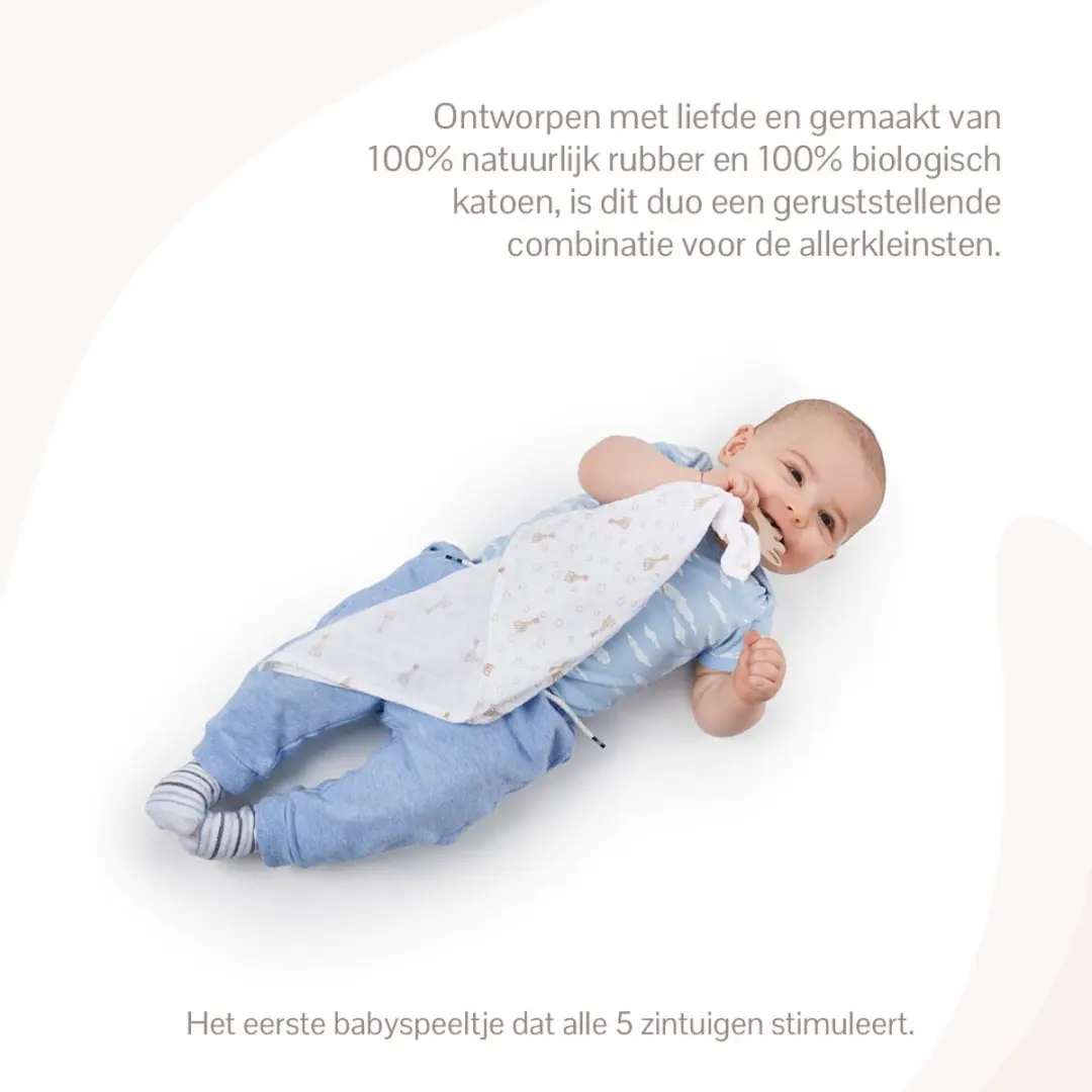 Sophie de Giraf So'pure Swaddle Bijtring - Natuurlijk rubber & biologisch katoen - Wit/Beige