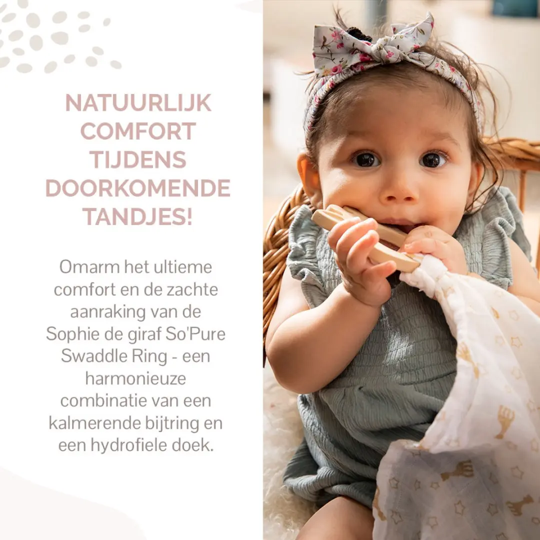 Sophie de Giraf So'pure Swaddle Bijtring - Natuurlijk rubber & biologisch katoen - Wit/Beige