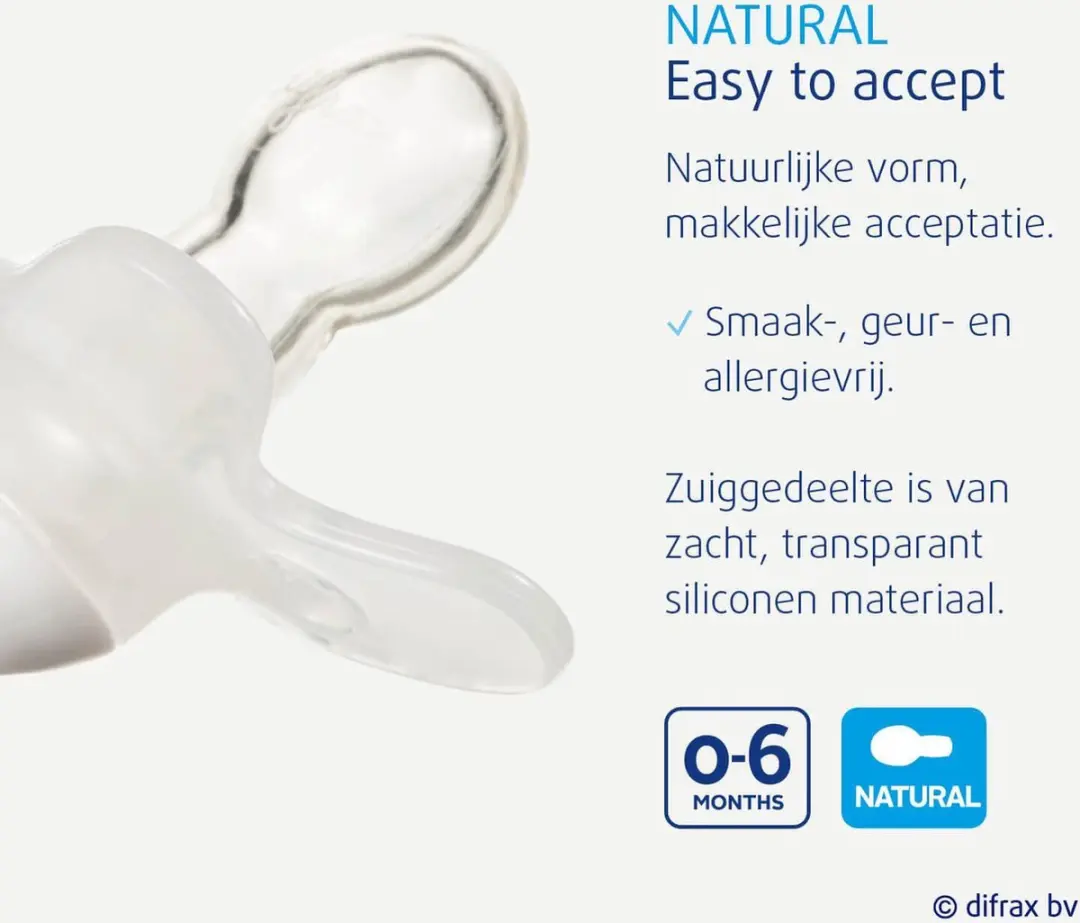 Difrax Fopspeen Natural 0-6 maanden - 4 Kleuren
