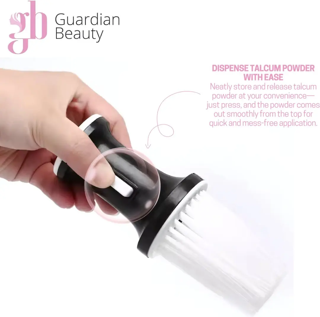 Guardian Beauty Nekborstel - Zachte Nylon Haren met Talkpoederdispenser - Zwart/wit