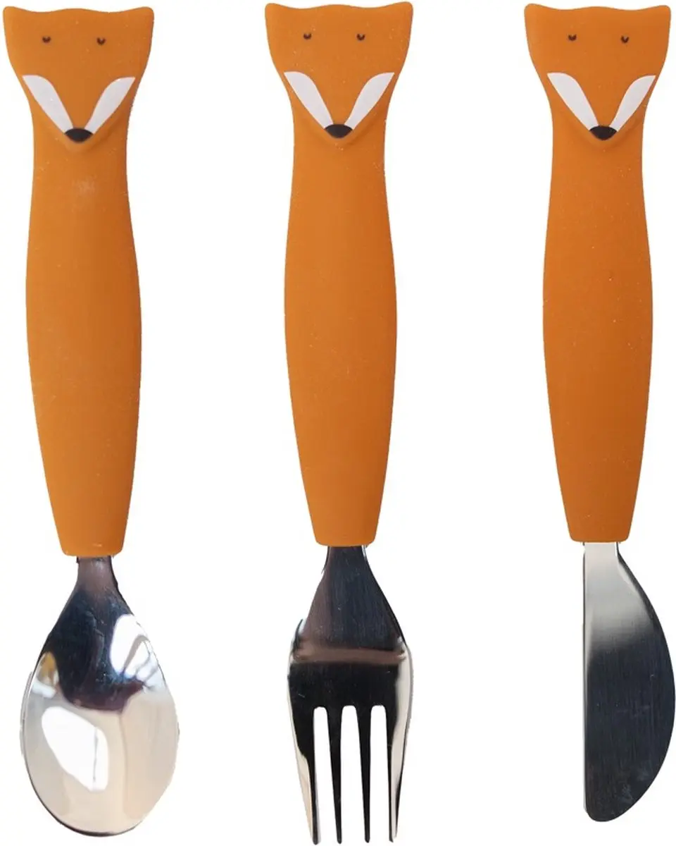 Trixie Baby Mr. Fox Eetset Siliconen Lepel/Vork/Mes