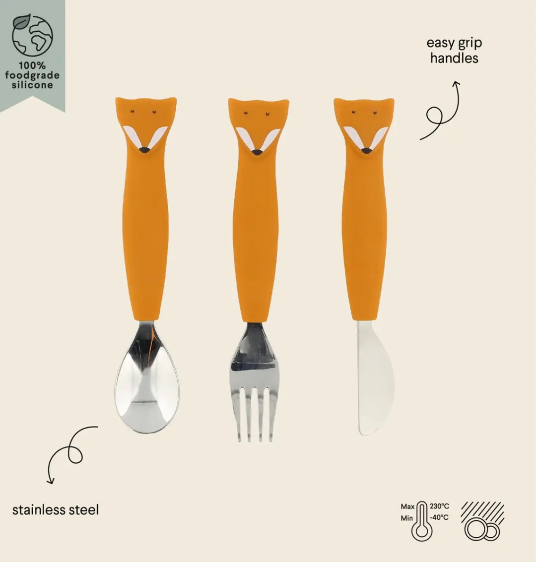Trixie Baby Mr. Fox Eetset Siliconen Lepel/Vork/Mes - 3-delig