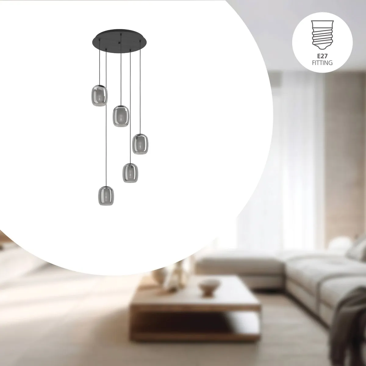 Eglo Ciampino Hanglamp E27 Ø54cm - Zwart/Grijs